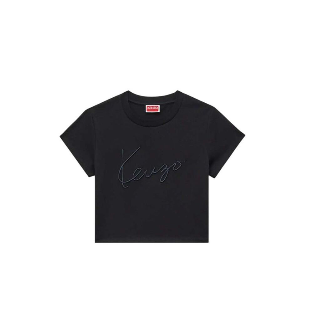 Kenzo Women `Kenzo Signature` Embroidered Cotton Cropped T-Shirt